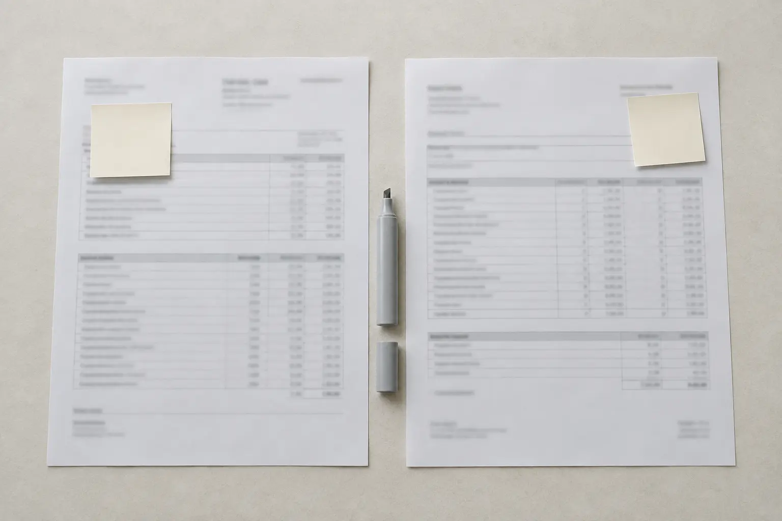 Two printed home insurance documents laid side by side for comparison